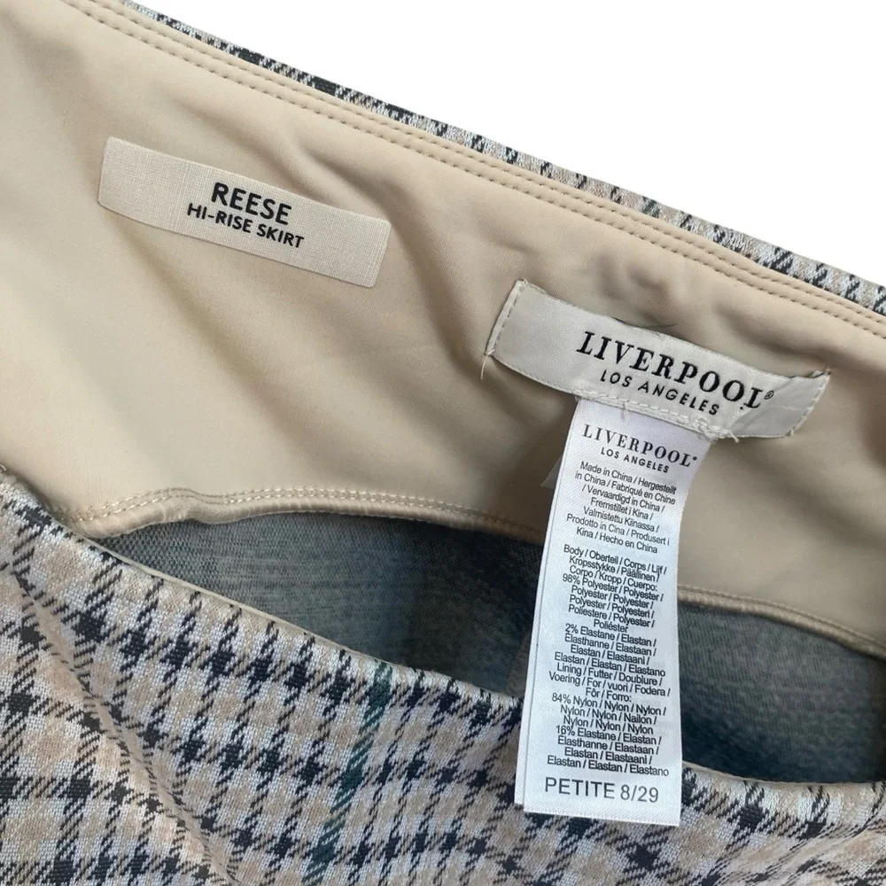 Liverpool Preppy Plaid Reese Hi-Rise Pencil Skirt in Soft Sand Grey Size 8/29 P
